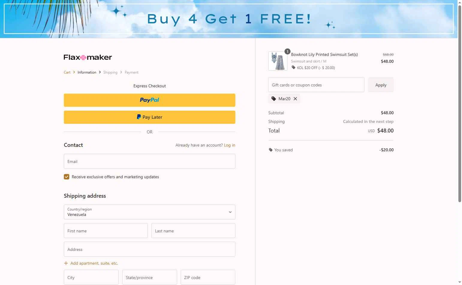 Flaxmaker checkout page showing Flaxmaker coupon code box | Screenshot taken by SimplyCodes community member on Feb 11, 2026