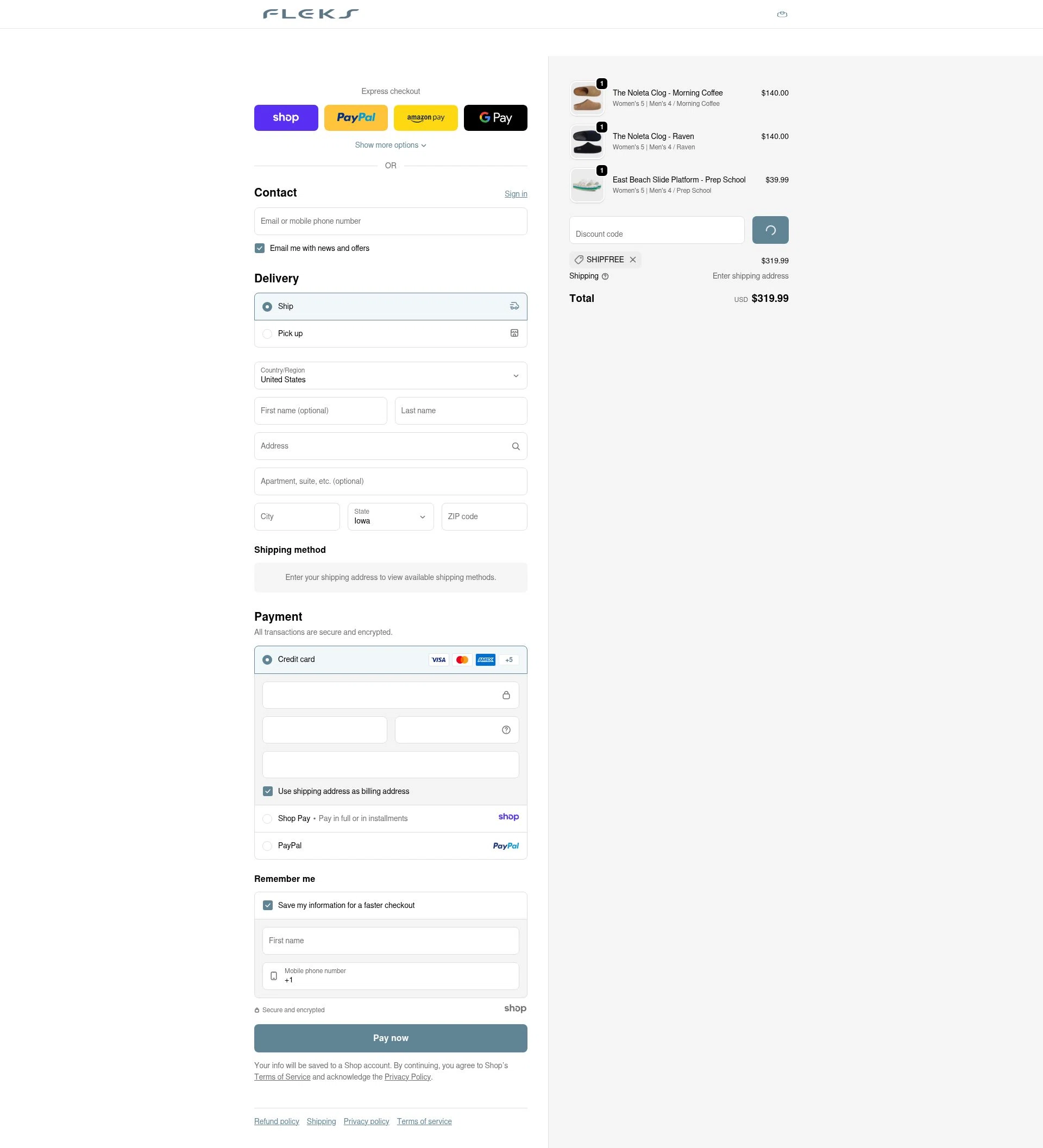 Fleks Footwear checkout page showing Fleks Footwear promo code box | Screenshot taken by SimplyCodes community member on Dec 21, 2025