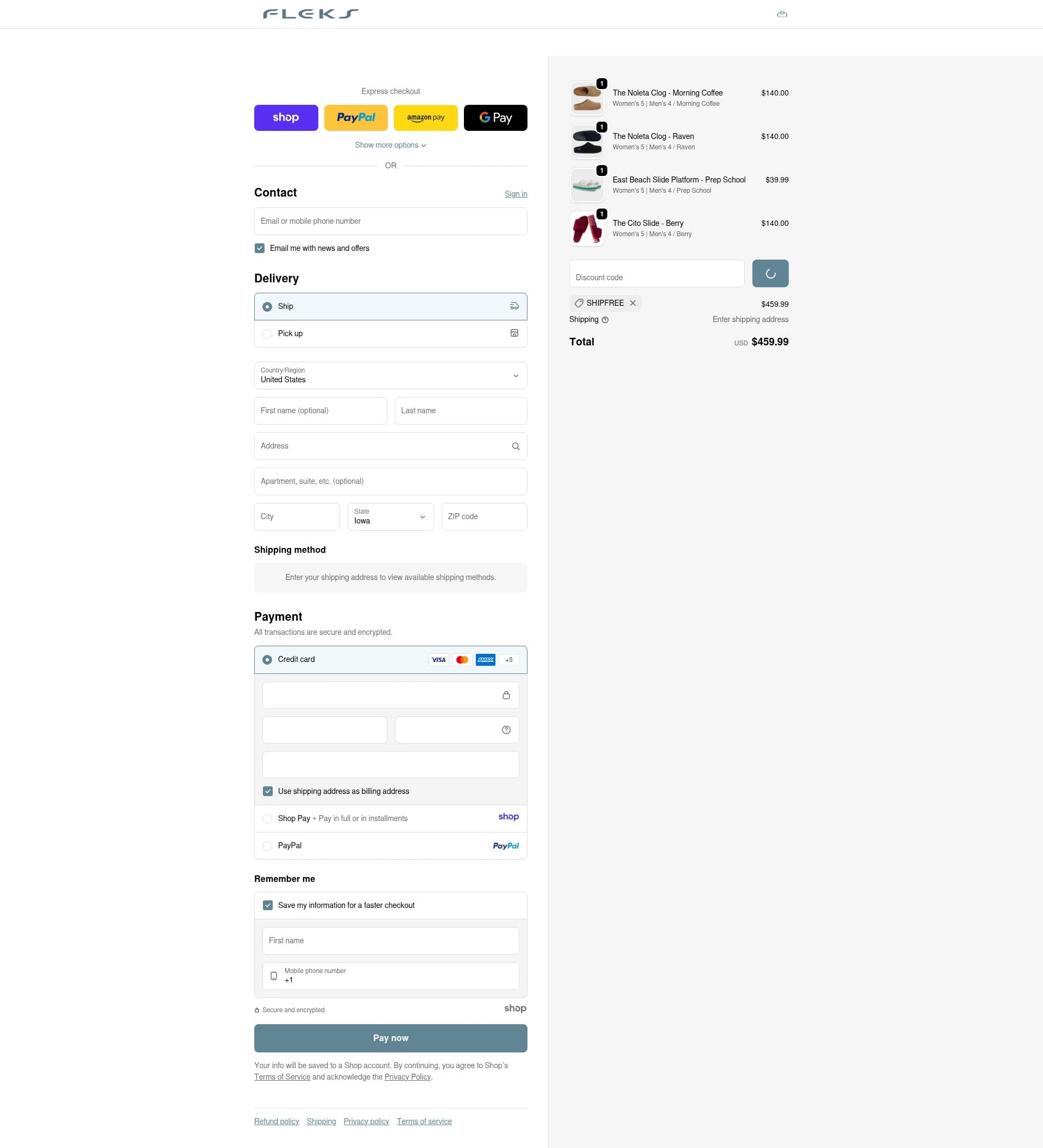 Fleks Footwear checkout page showing Fleks Footwear promo code box | Screenshot taken by SimplyCodes community member on Dec 31, 2025