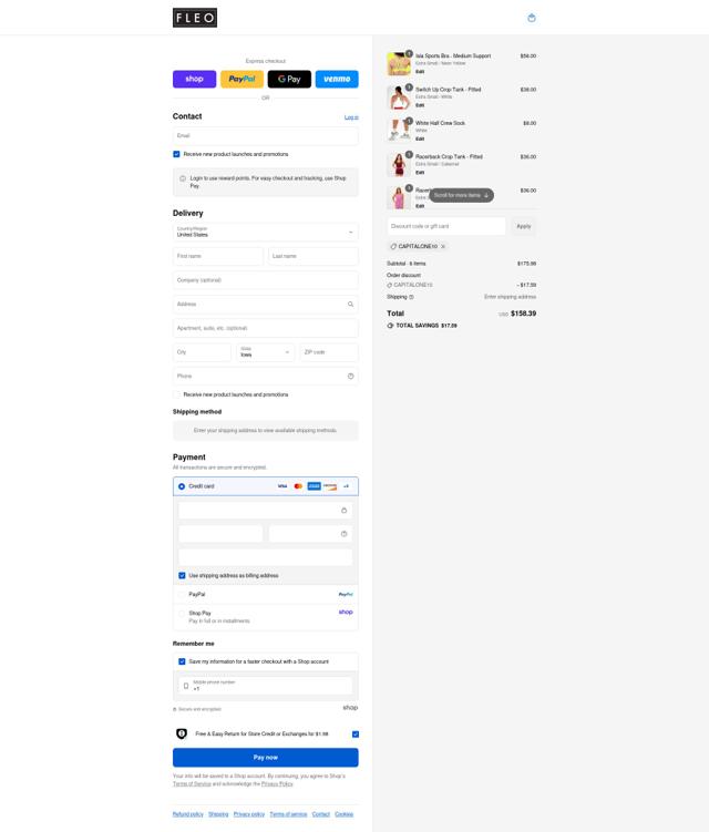 Fleo checkout page showing Fleo discount code box | Screenshot taken by SimplyCodes community member on Sep 2, 2025