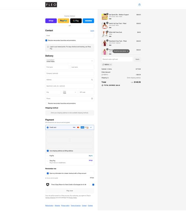Fleo checkout page showing Fleo discount code box | Screenshot taken by SimplyCodes community member on Sep 6, 2025