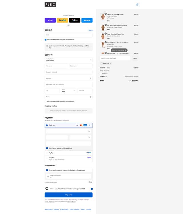 Fleo checkout page showing Fleo discount code box | Screenshot taken by SimplyCodes community member on Sep 14, 2025