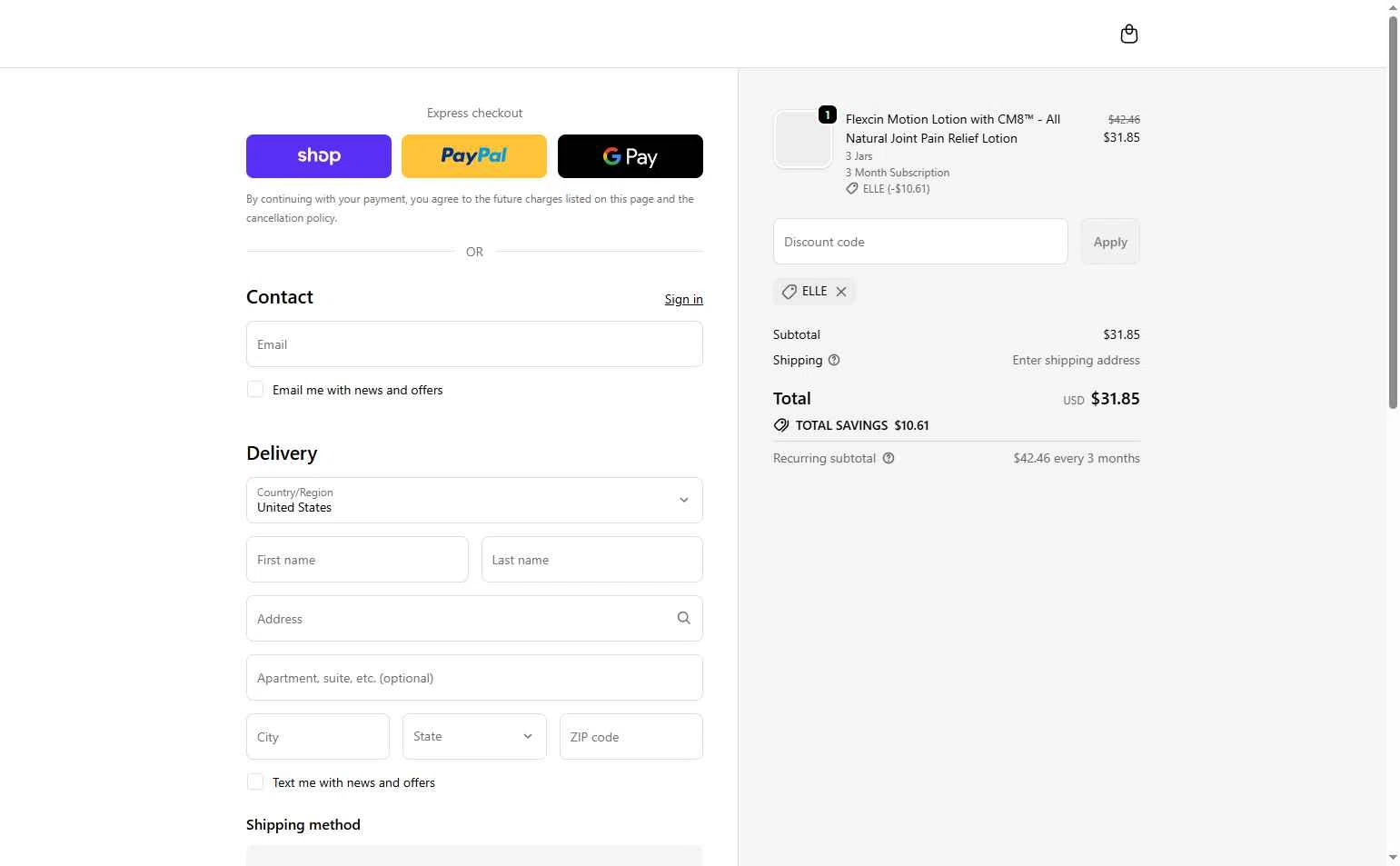 Flexcin checkout page showing Flexcin coupon code box | Screenshot taken by SimplyCodes community member on Nov 19, 2025