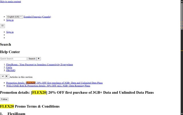 FLEXIROAM checkout page showing FLEXIROAM promo code box | Screenshot taken by SimplyCodes community member on Aug 12, 2025