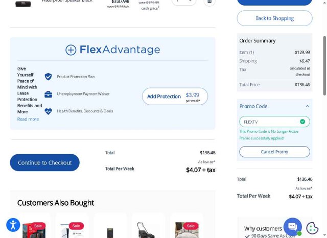 FlexShopper.com checkout page showing FlexShopper.com promo code box | Screenshot taken by SimplyCodes community member on Aug 26, 2025
