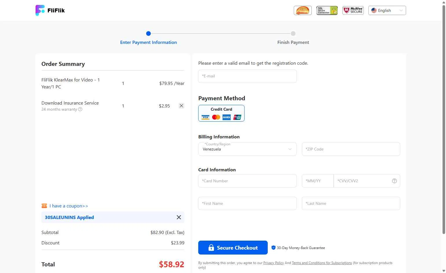 FliFlik checkout page showing FliFlik promo code box | Screenshot taken by SimplyCodes community member on Dec 20, 2025