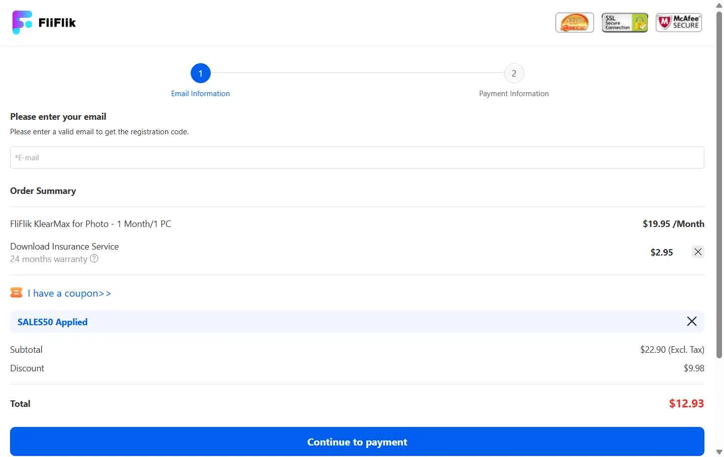 FliFlik checkout page showing FliFlik promo code box | Screenshot taken by SimplyCodes community member on Jan 4, 2026