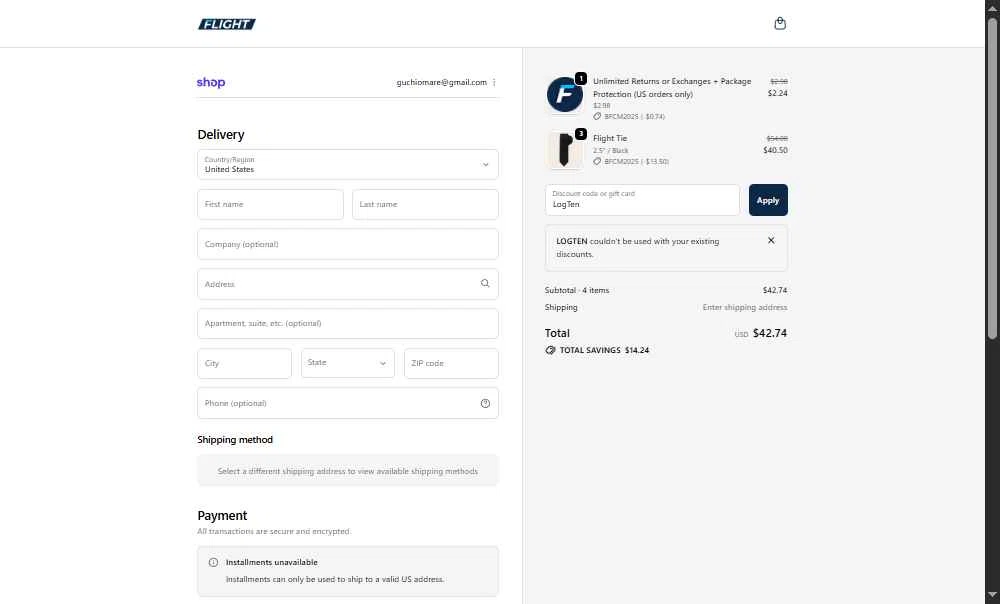 Flight checkout page showing Flight coupon code box | Screenshot taken by SimplyCodes community member on Nov 30, 2025