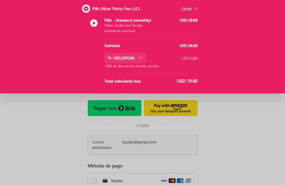 Fliki checkout page showing Fliki promo code box | Screenshot taken by SimplyCodes community member on Jan 26, 2026