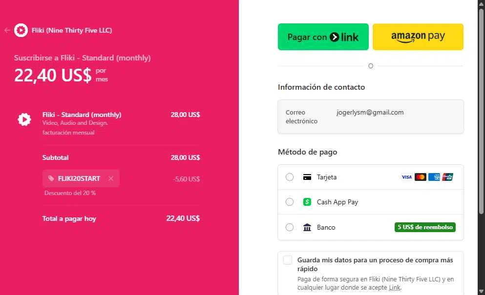 Fliki checkout page showing Fliki promo code box | Screenshot taken by SimplyCodes community member on Jan 26, 2026