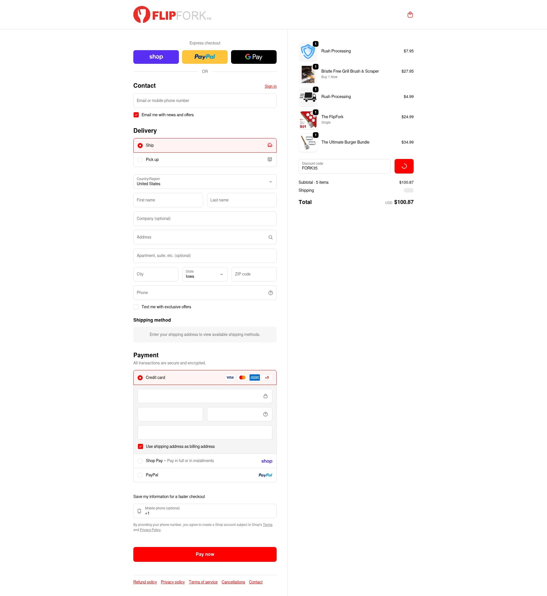 FlipFork checkout page showing FlipFork discount code box | Screenshot taken by SimplyCodes community member on Feb 6, 2026