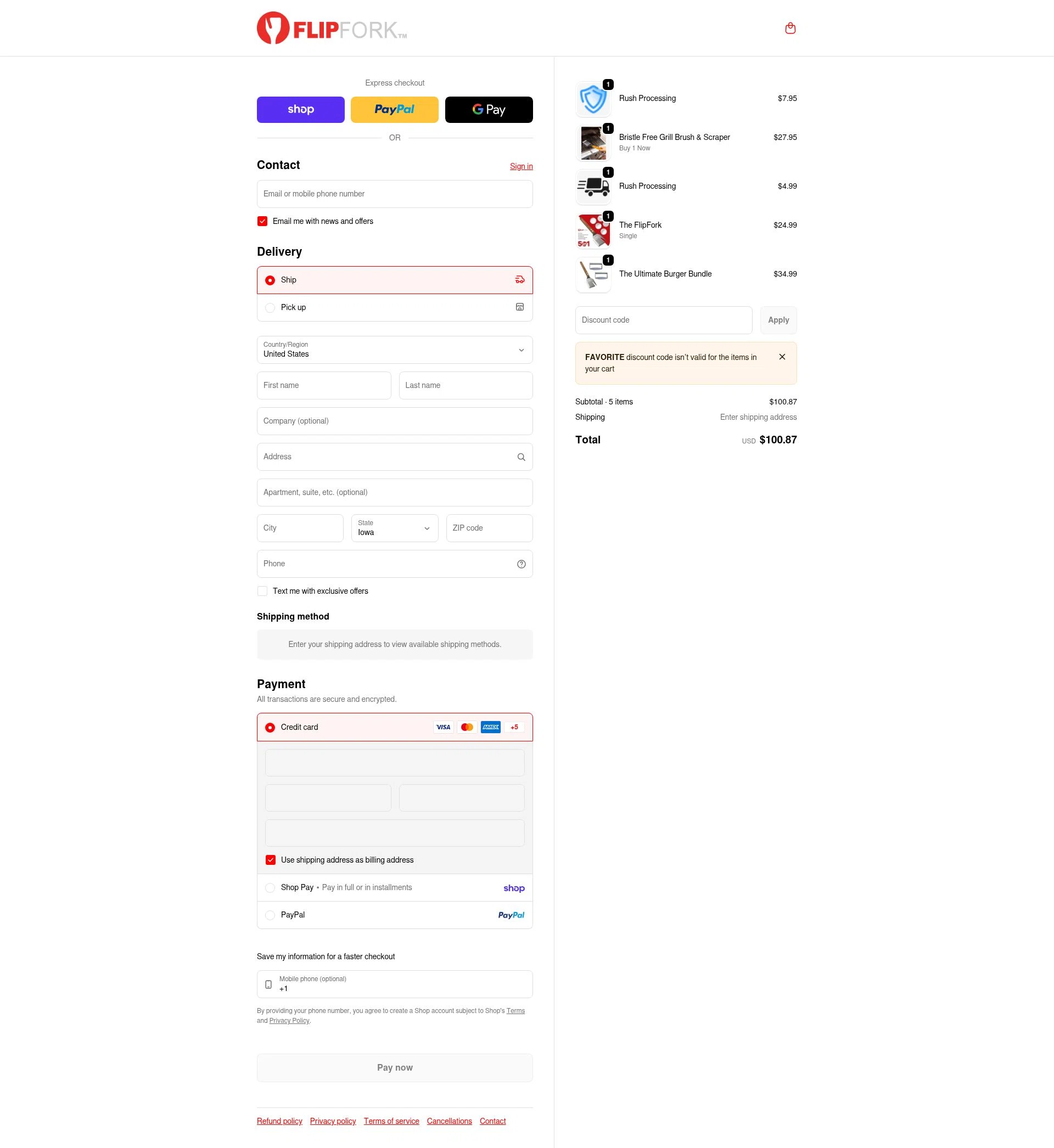 FlipFork checkout page showing FlipFork discount code box | Screenshot taken by SimplyCodes community member on Feb 6, 2026