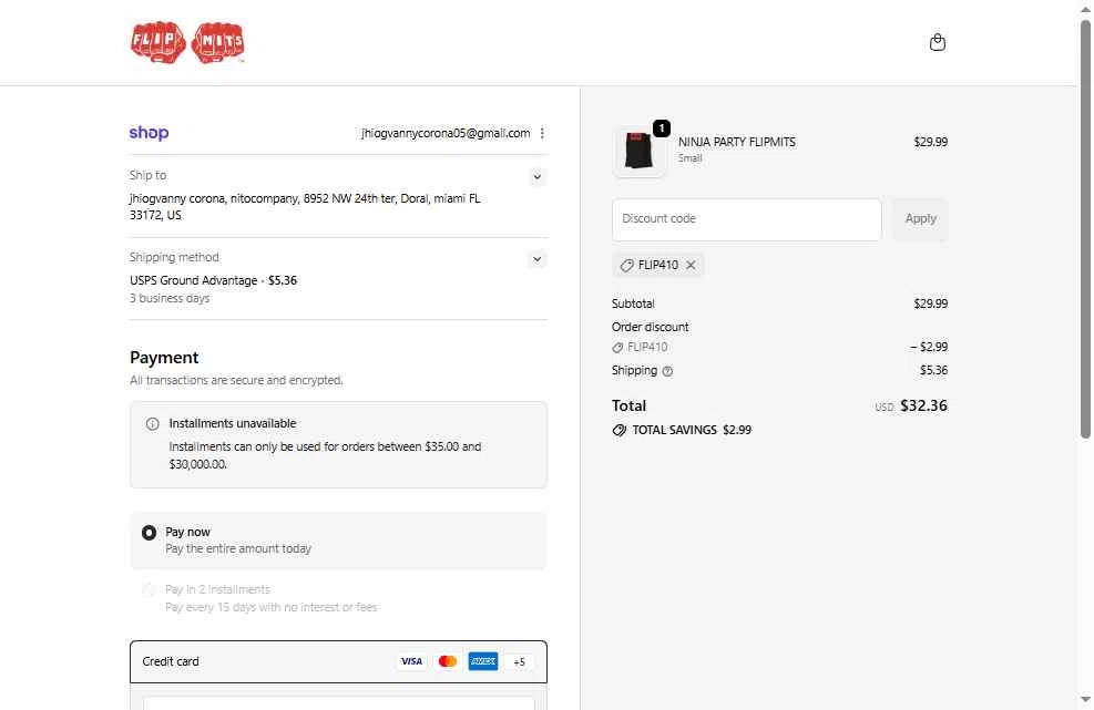 flipmits checkout page showing flipmits promo code box | Screenshot taken by SimplyCodes community member on Dec 28, 2025