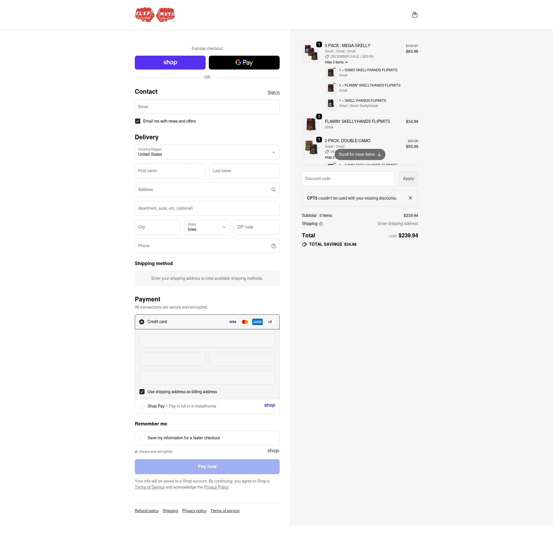 flipmits checkout page showing flipmits promo code box | Screenshot taken by SimplyCodes community member on Dec 28, 2025