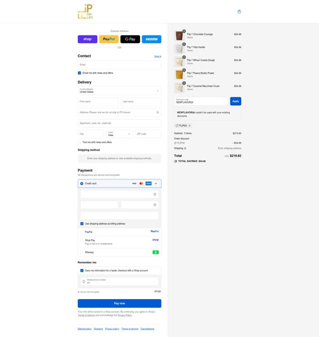 Flip My Life checkout page showing Flip My Life discount code box | Screenshot taken by SimplyCodes community member on Sep 10, 2025