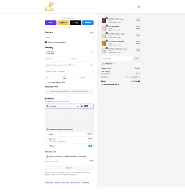 Flip My Life checkout page showing Flip My Life discount code box | Screenshot taken by SimplyCodes community member on Sep 10, 2025