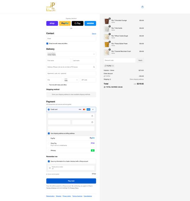 Flip My Life checkout page showing Flip My Life discount code box | Screenshot taken by SimplyCodes community member on Sep 10, 2025