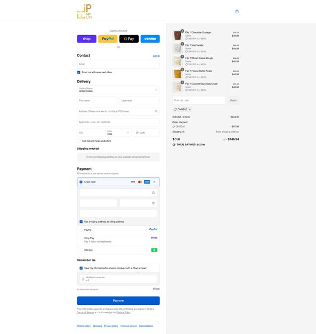 Flip My Life checkout page showing Flip My Life discount code box | Screenshot taken by SimplyCodes community member on Sep 10, 2025