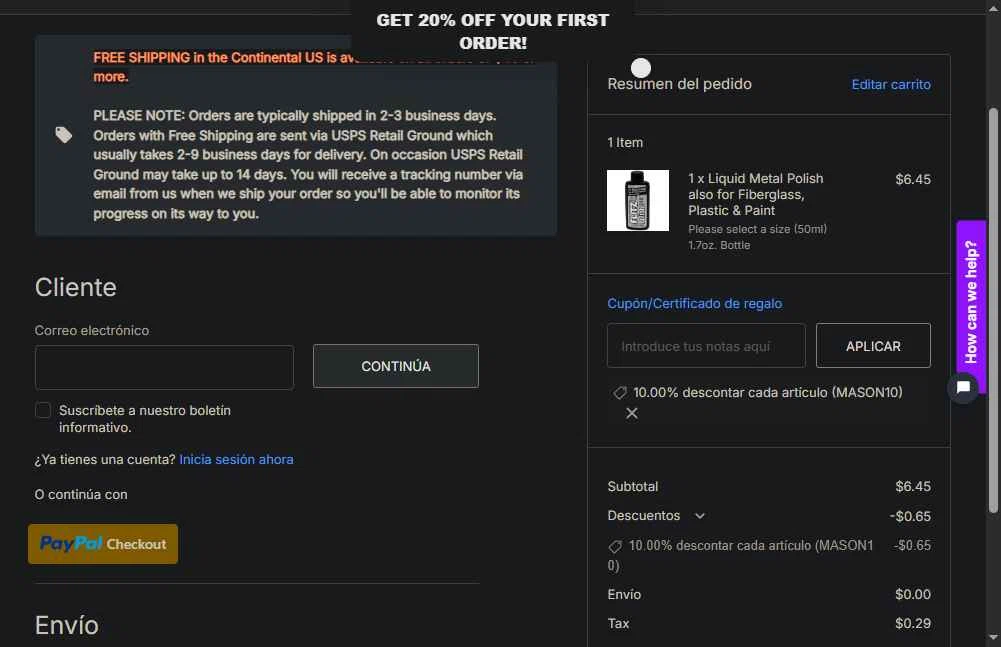 Flitz checkout page showing Flitz coupon code box | Screenshot taken by SimplyCodes community member on Jan 5, 2026