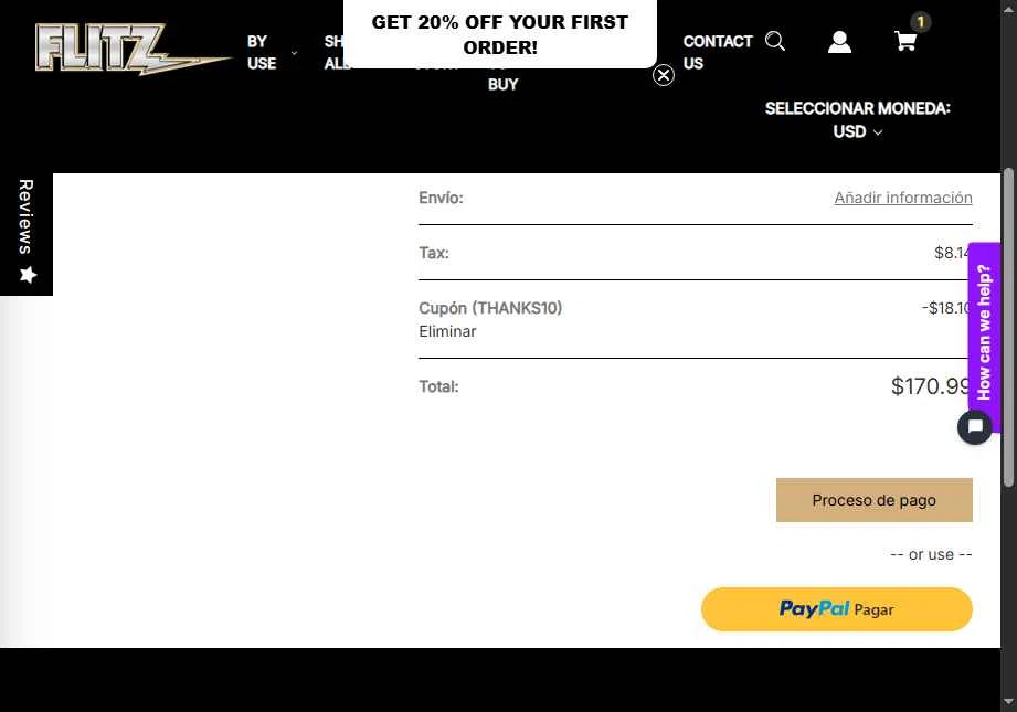 Flitz checkout page showing Flitz coupon code box | Screenshot taken by SimplyCodes community member on Nov 8, 2025