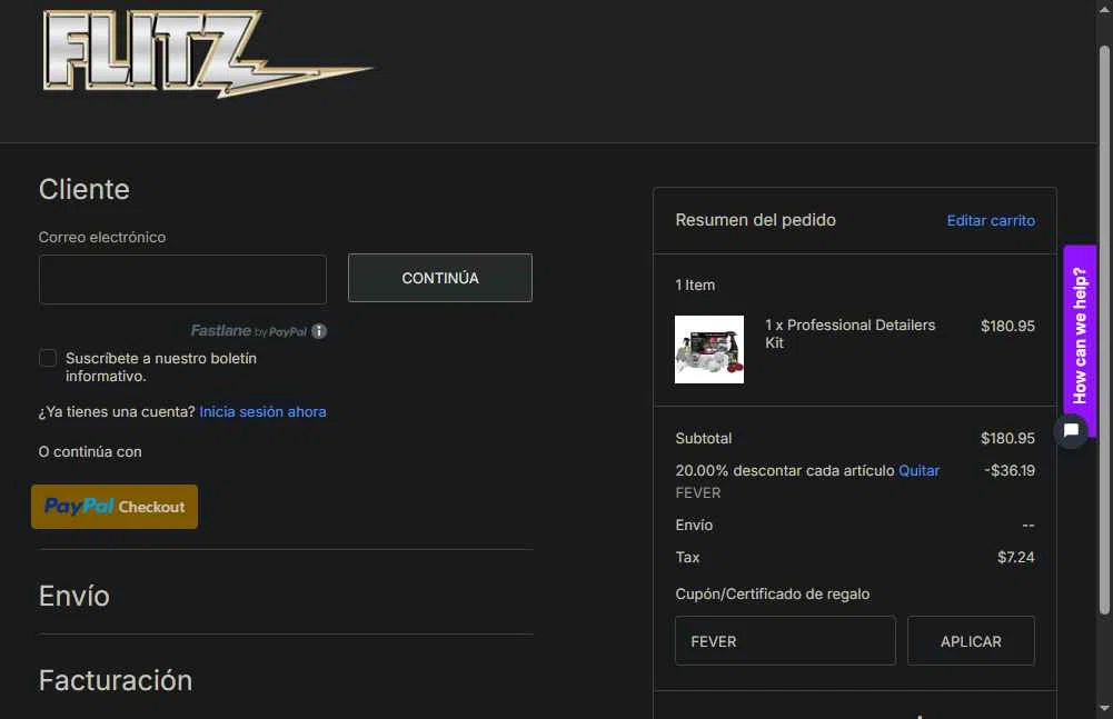 Flitz checkout page showing Flitz coupon code box | Screenshot taken by SimplyCodes community member on Nov 16, 2025