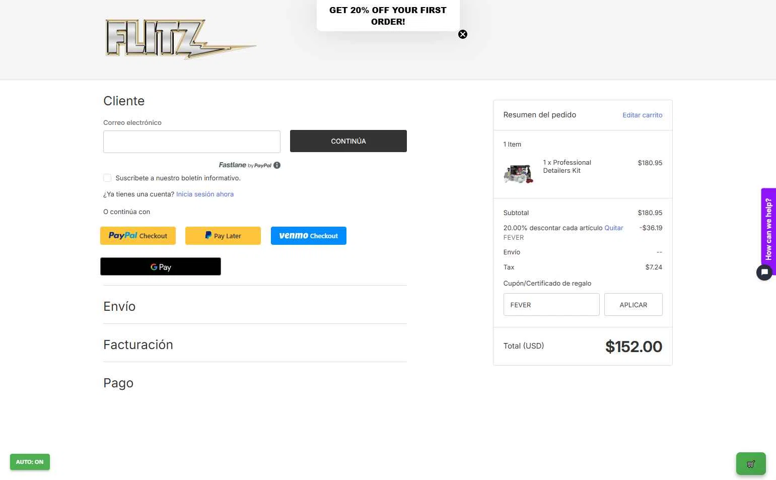 Flitz checkout page showing Flitz coupon code box | Screenshot taken by SimplyCodes community member on Oct 18, 2025