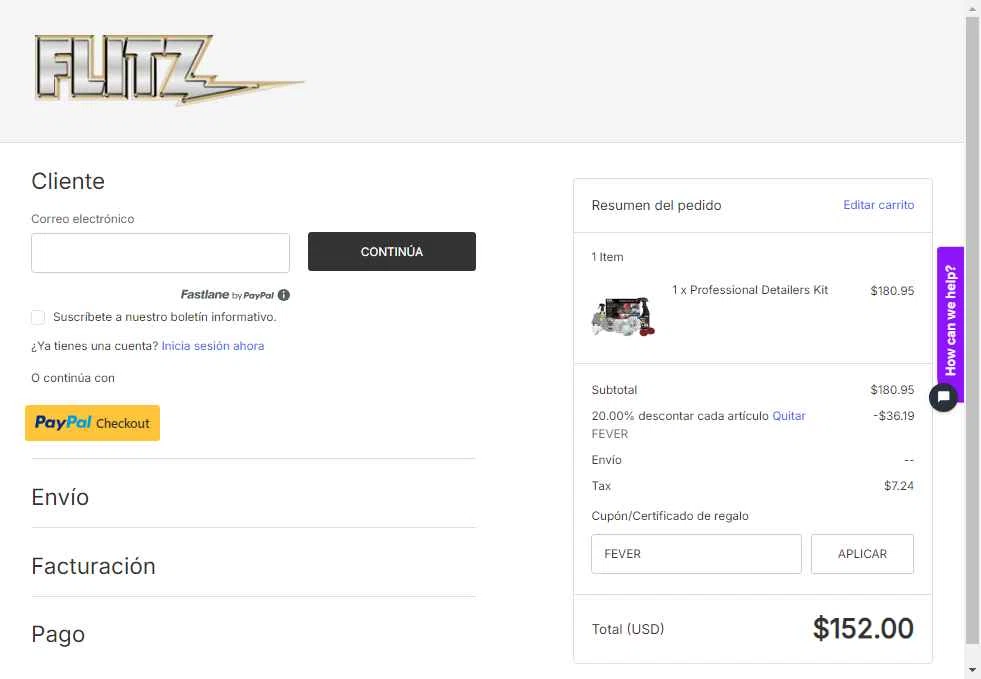 Flitz checkout page showing Flitz coupon code box | Screenshot taken by SimplyCodes community member on Nov 16, 2025