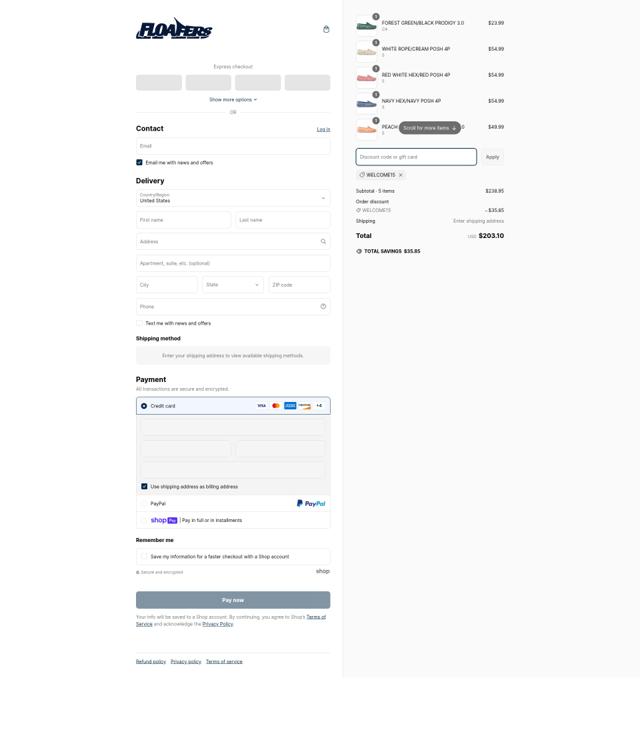 Floafers checkout page showing Floafers promo code box | Screenshot taken by SimplyCodes community member on Mar 8, 2025