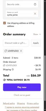 LOVEFLOCK coupon verification screenshot