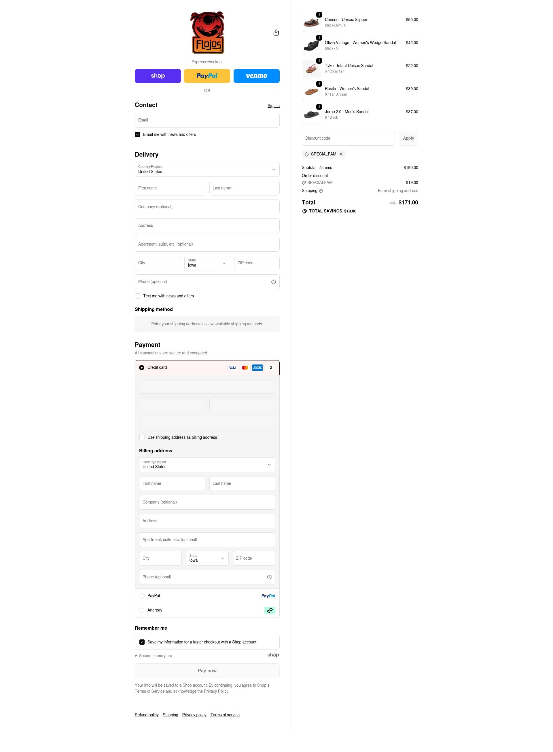 Flojos checkout page showing Flojos discount code box | Screenshot taken by SimplyCodes community member on Dec 8, 2025
