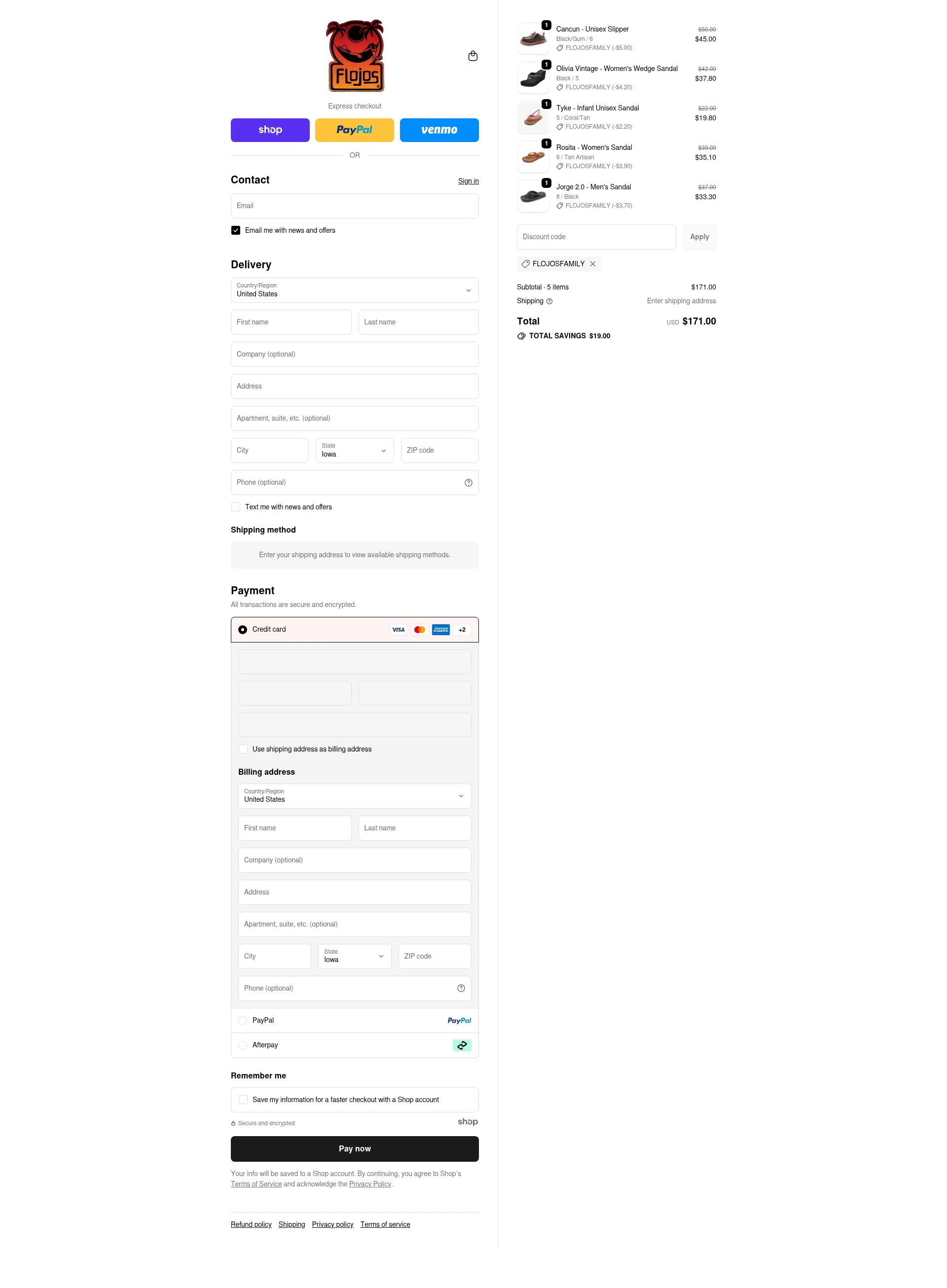 Flojos checkout page showing Flojos discount code box | Screenshot taken by SimplyCodes community member on Dec 8, 2025