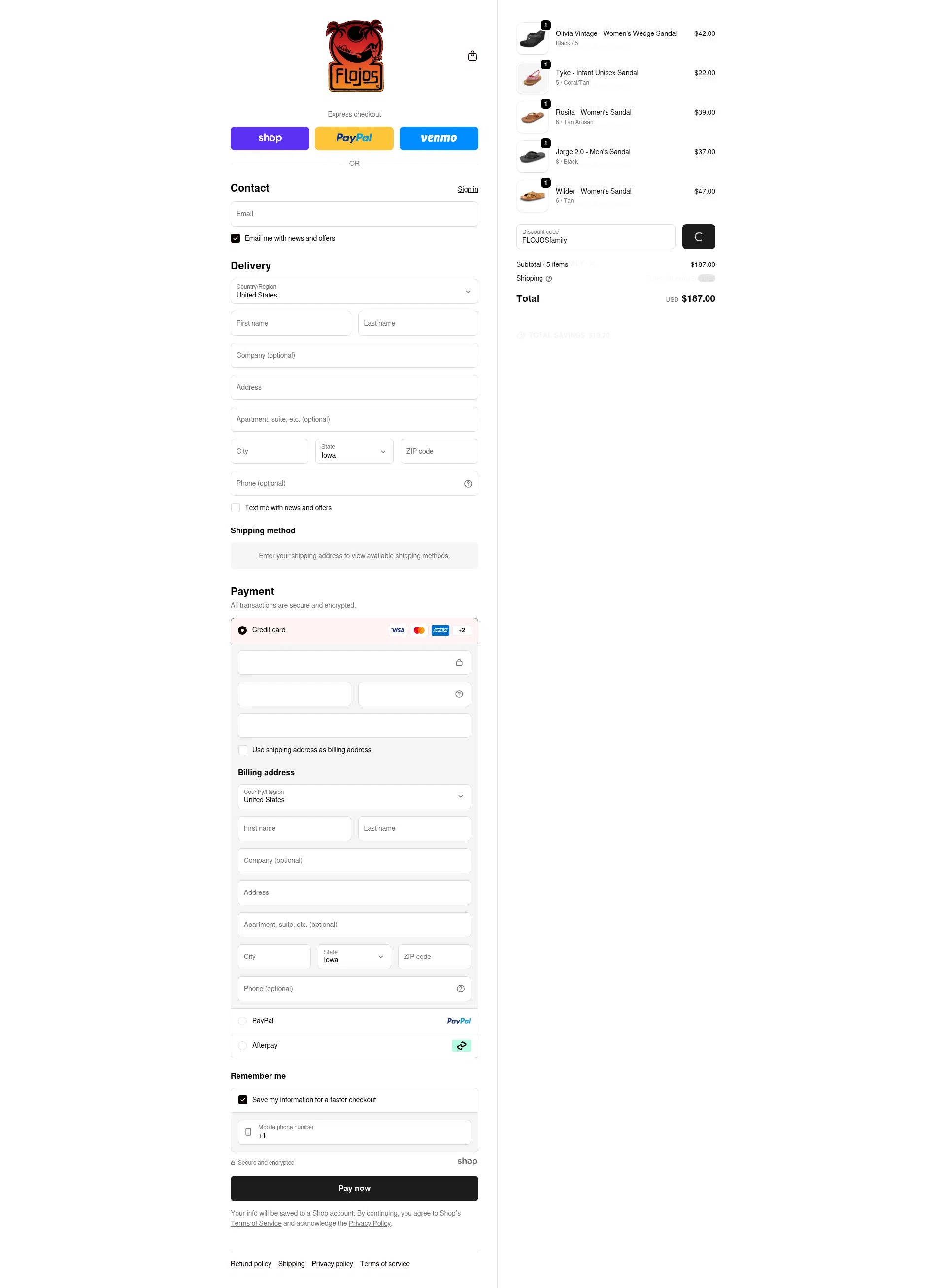 Flojos checkout page showing Flojos discount code box | Screenshot taken by SimplyCodes community member on Dec 31, 2025