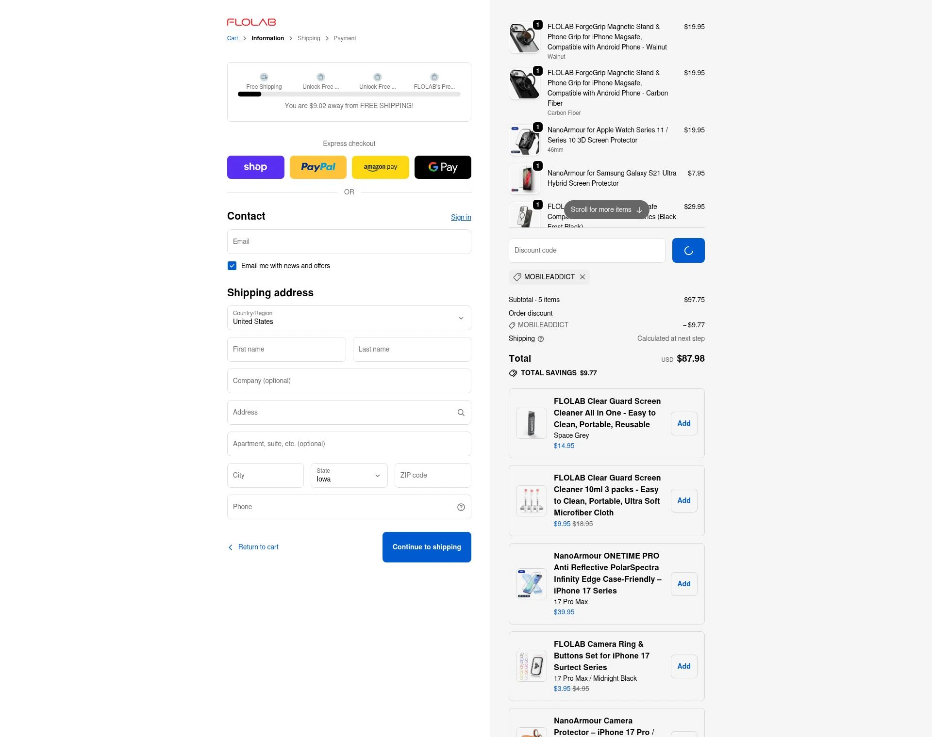 FLOLAB checkout page showing FLOLAB discount code box | Screenshot taken by SimplyCodes community member on Feb 13, 2026