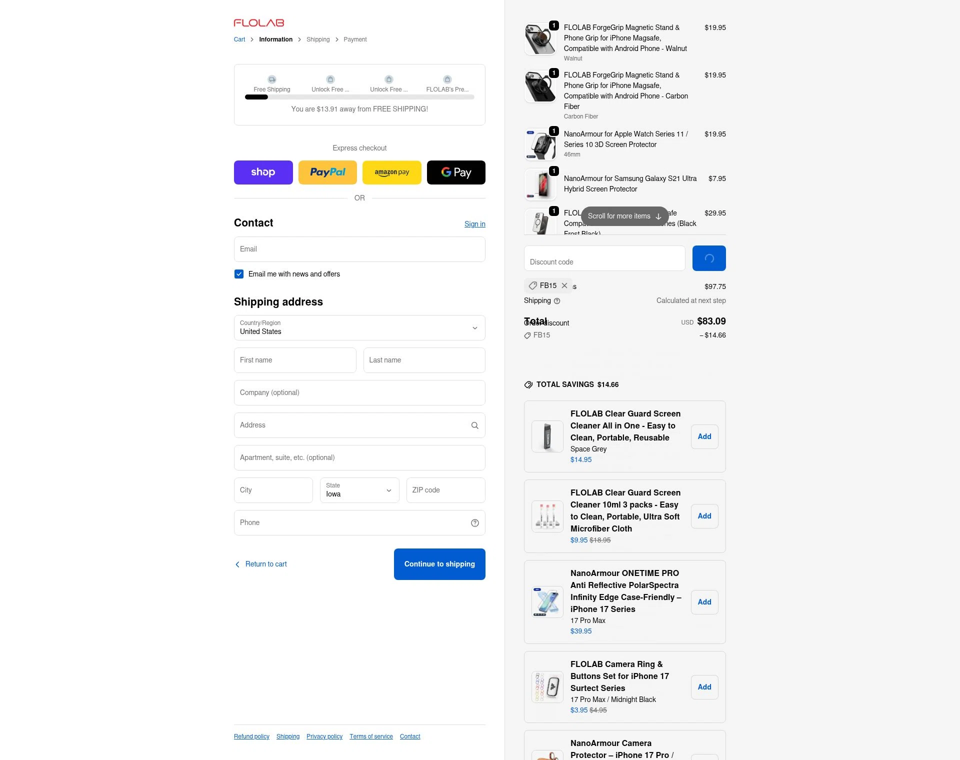 FLOLAB checkout page showing FLOLAB discount code box | Screenshot taken by SimplyCodes community member on Feb 13, 2026