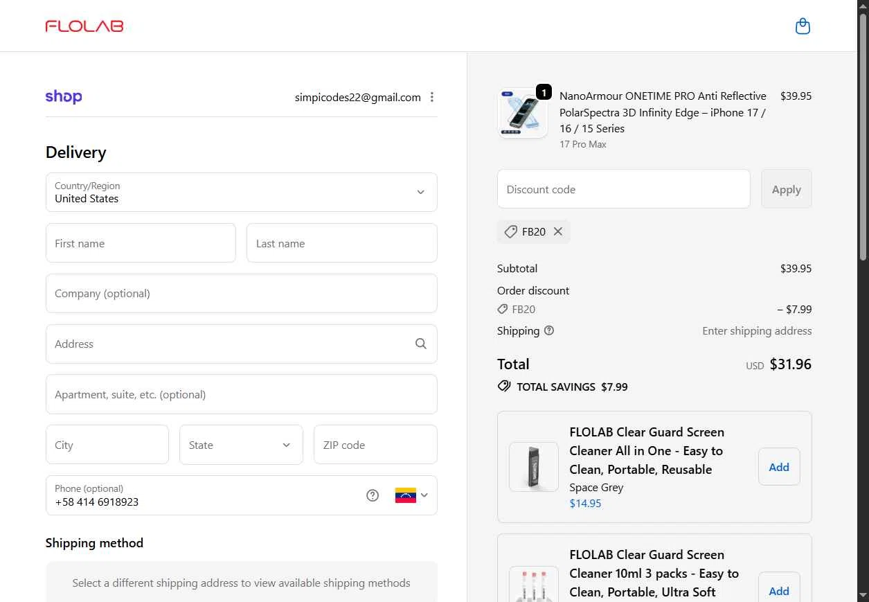 FLOLAB checkout page showing FLOLAB discount code box | Screenshot taken by SimplyCodes community member on Feb 13, 2026