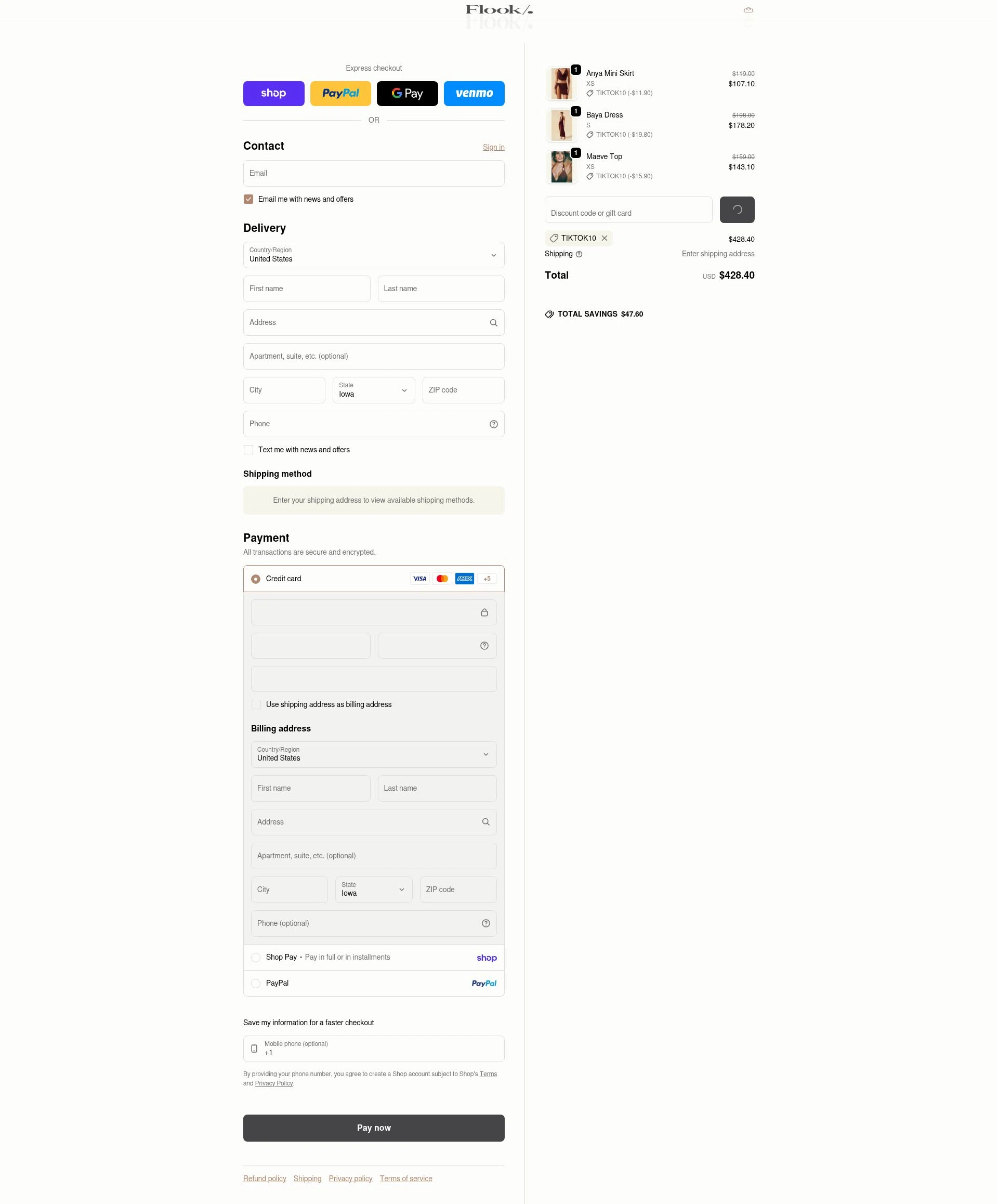 Flook The Label checkout page showing Flook The Label promo code box | Screenshot taken by SimplyCodes community member on Feb 14, 2026