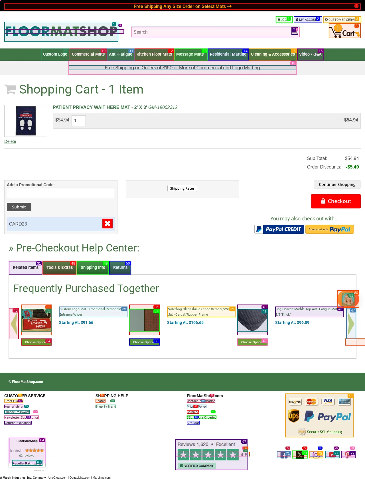 Floor Mat Shop checkout page showing Floor Mat Shop promo code box | Screenshot taken by SimplyCodes community member on Apr 27, 2025