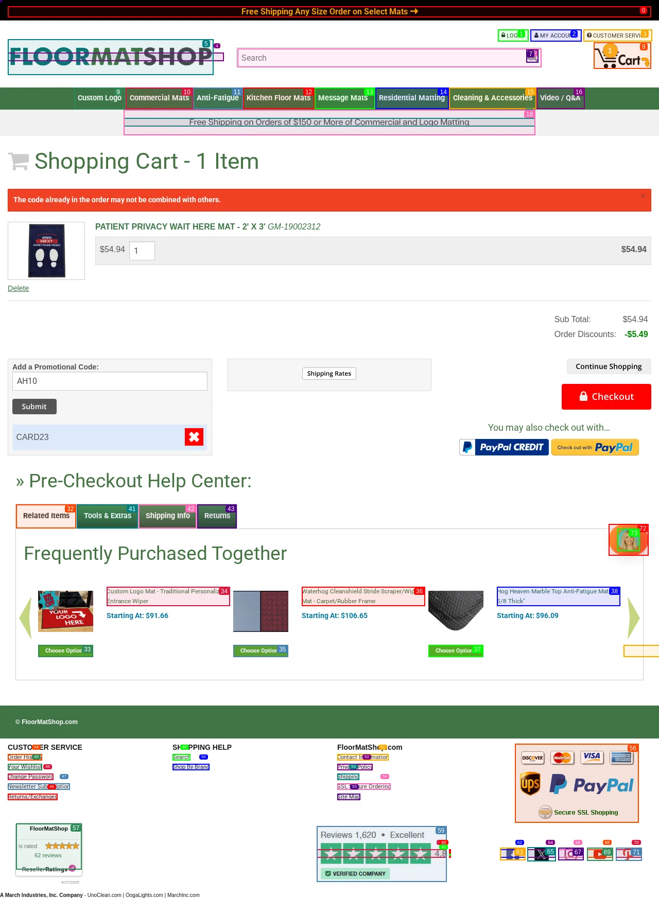 Floor Mat Shop checkout page showing Floor Mat Shop promo code box | Screenshot taken by SimplyCodes community member on Apr 27, 2025