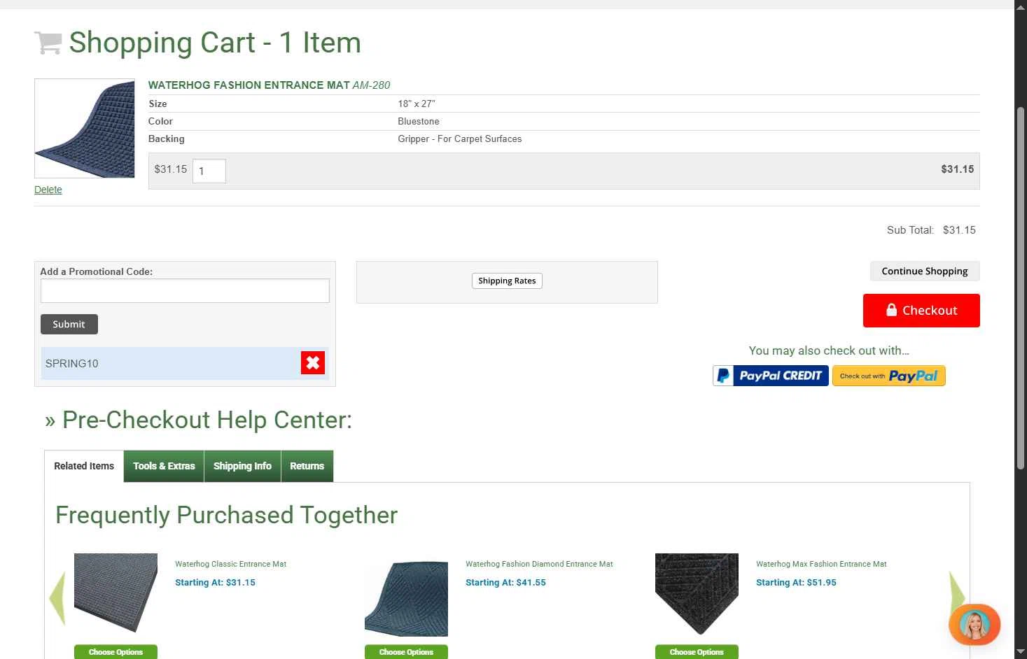 Floor Mat Shop checkout page showing Floor Mat Shop promo code box | Screenshot taken by SimplyCodes community member on May 16, 2025