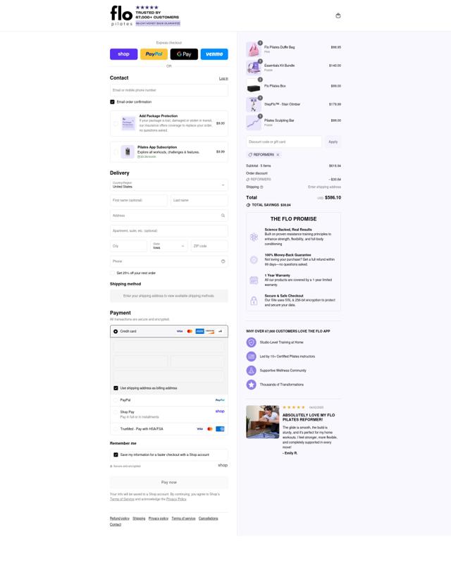 Flo Pilates checkout page showing Flo Pilates discount code box | Screenshot taken by SimplyCodes community member on Sep 6, 2025