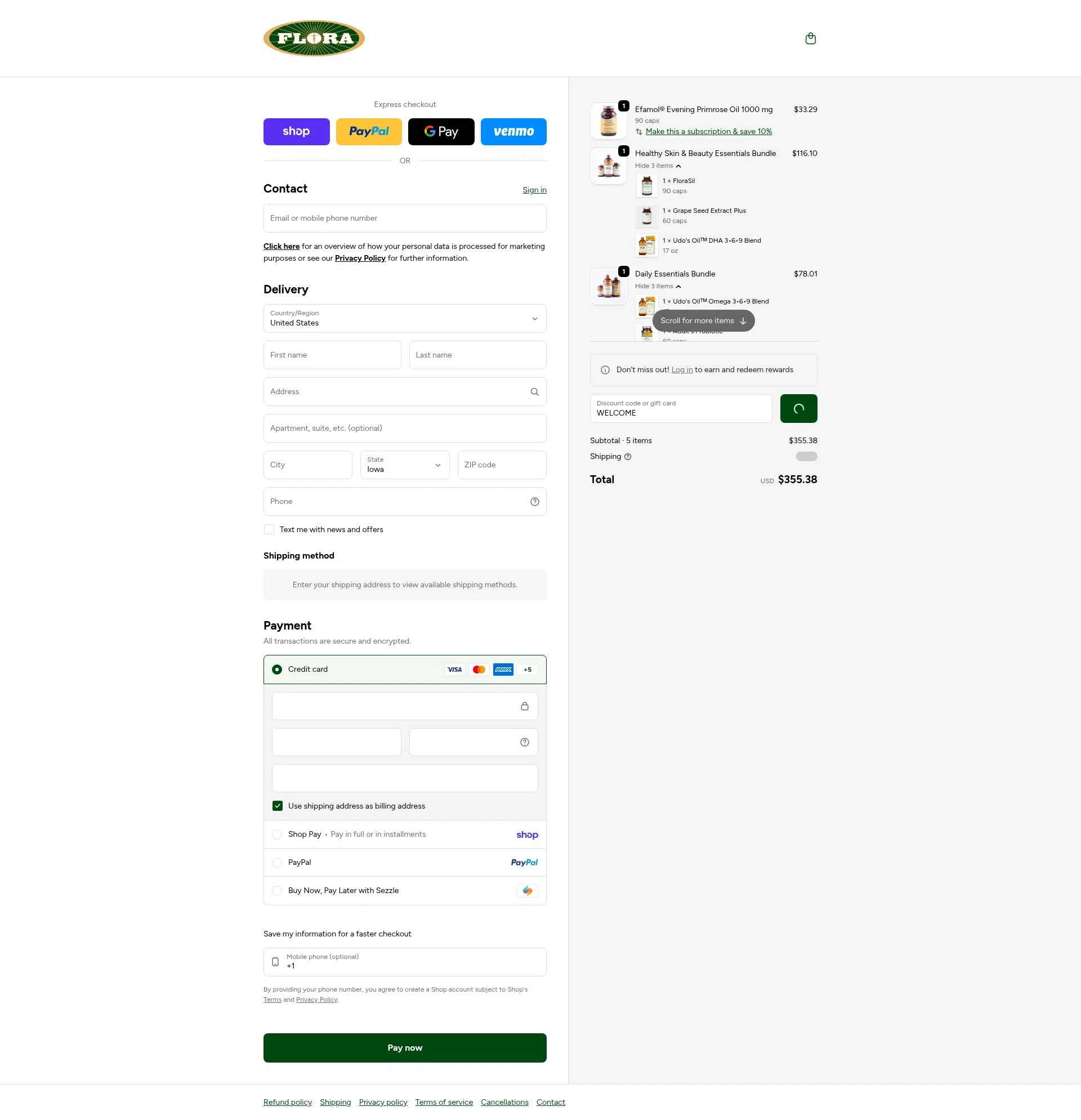 Flora checkout page showing Flora discount code box | Screenshot taken by SimplyCodes community member on Feb 2, 2026