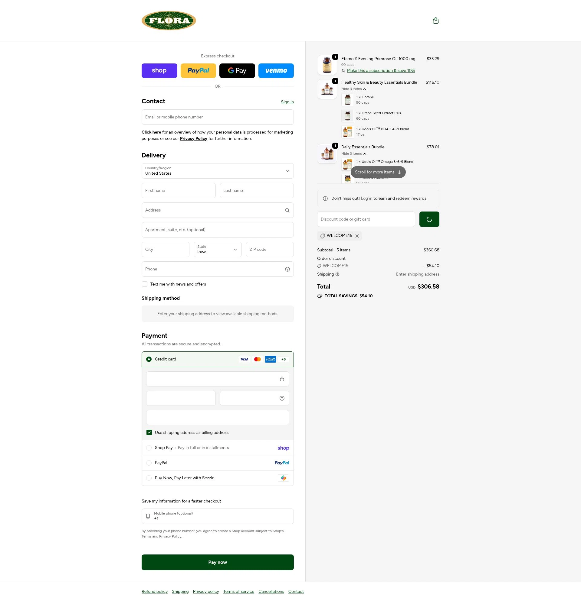 Flora checkout page showing Flora discount code box | Screenshot taken by SimplyCodes community member on Feb 6, 2026