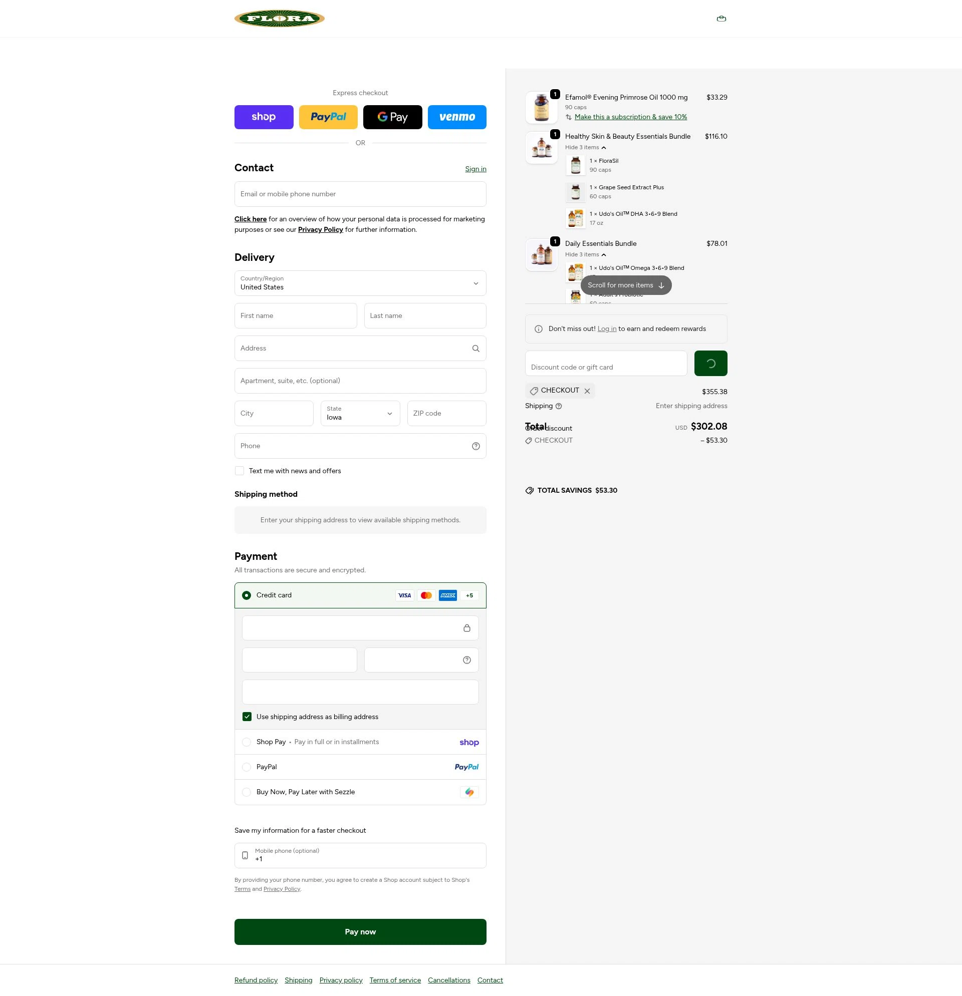 Flora checkout page showing Flora discount code box | Screenshot taken by SimplyCodes community member on Feb 2, 2026