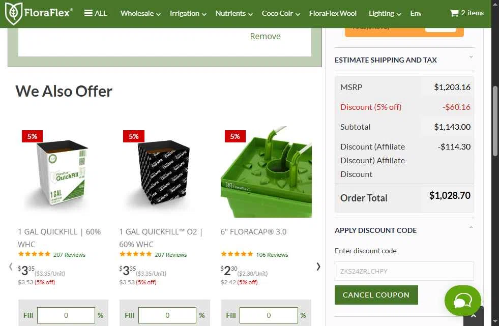 Flora Flex checkout page showing Flora Flex promo code box | Screenshot taken by SimplyCodes community member on Jul 18, 2025