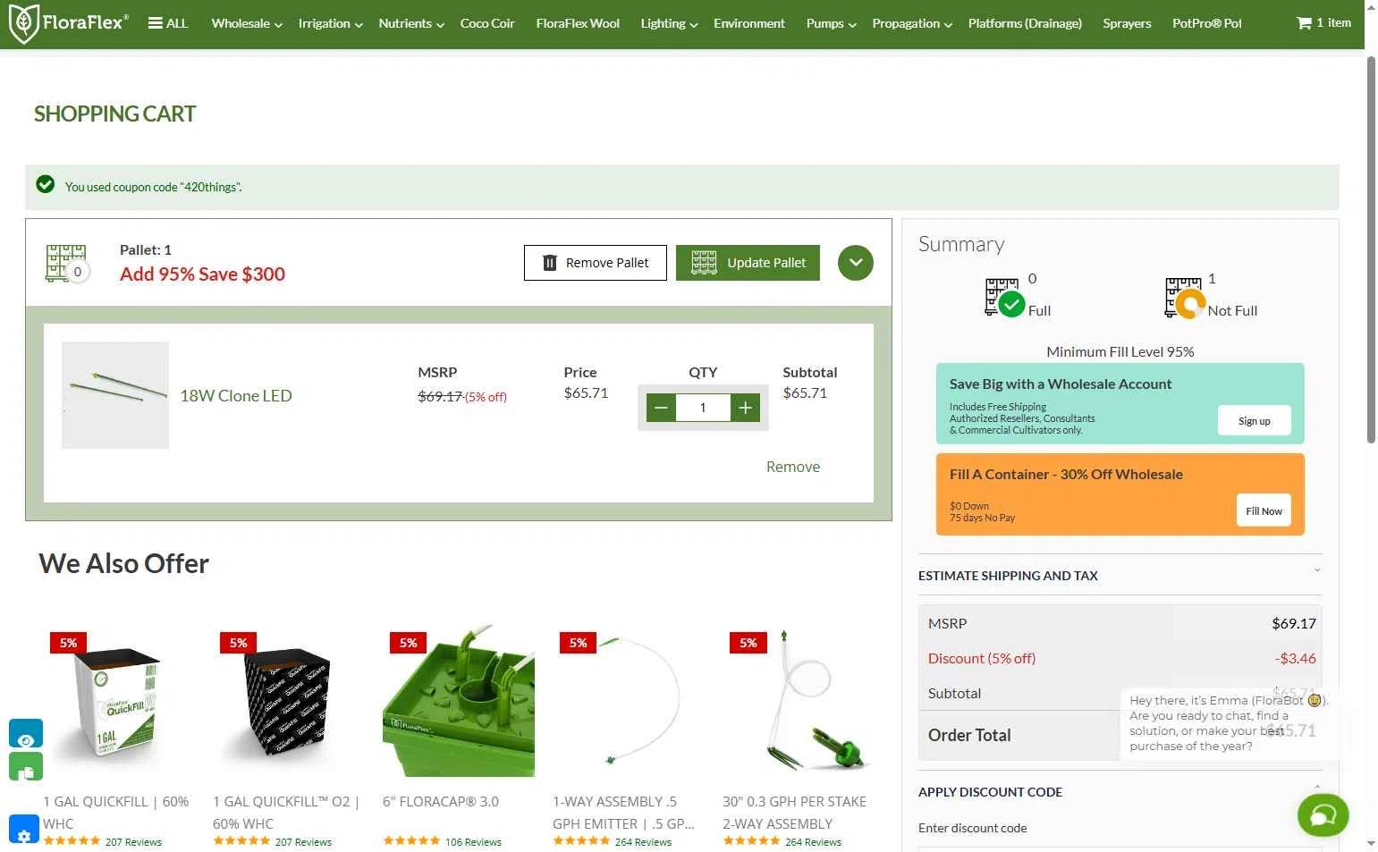 Flora Flex checkout page showing Flora Flex promo code box | Screenshot taken by SimplyCodes community member on Jun 1, 2025