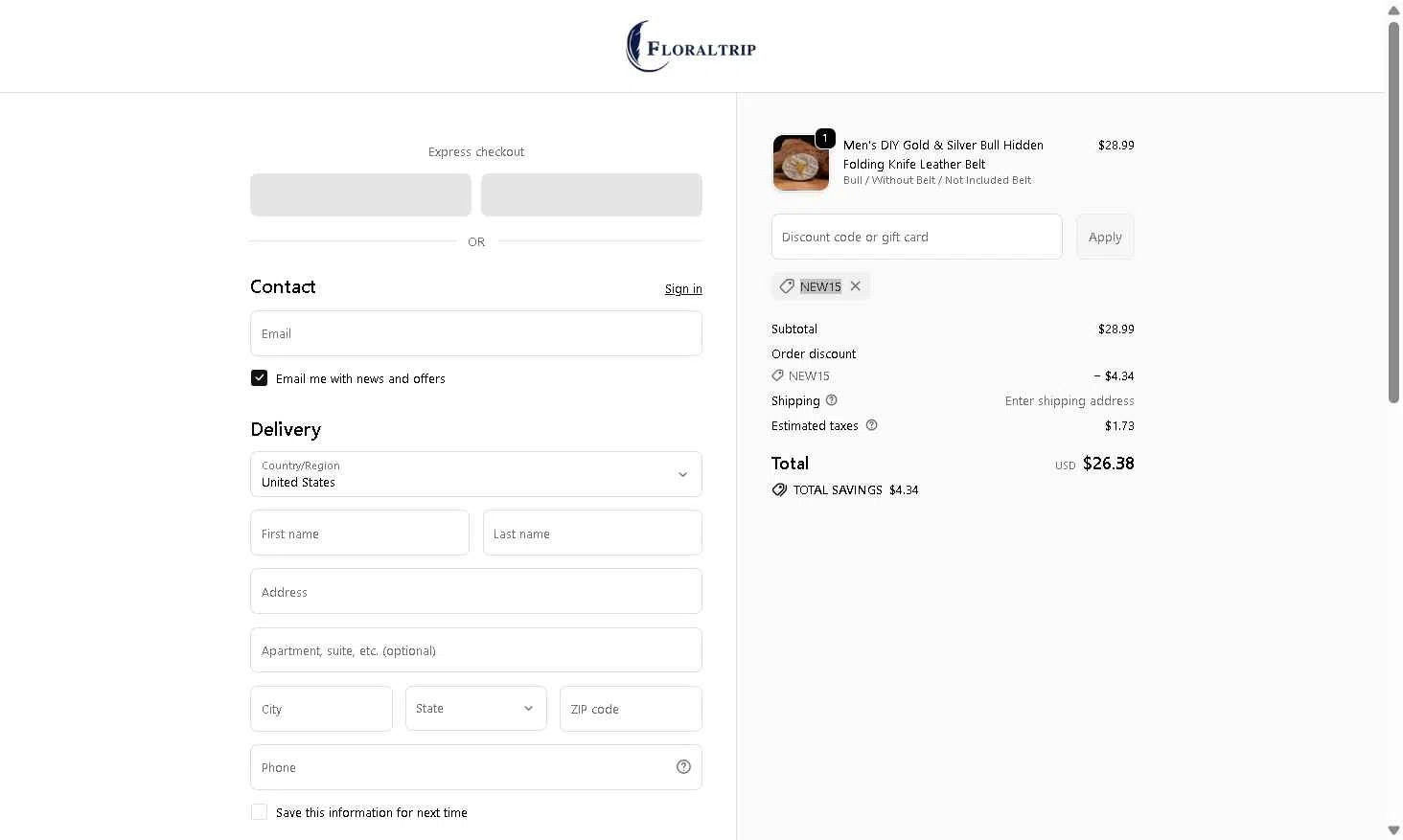 FloralTrip checkout page showing FloralTrip promo code box | Screenshot taken by SimplyCodes community member on Dec 23, 2025