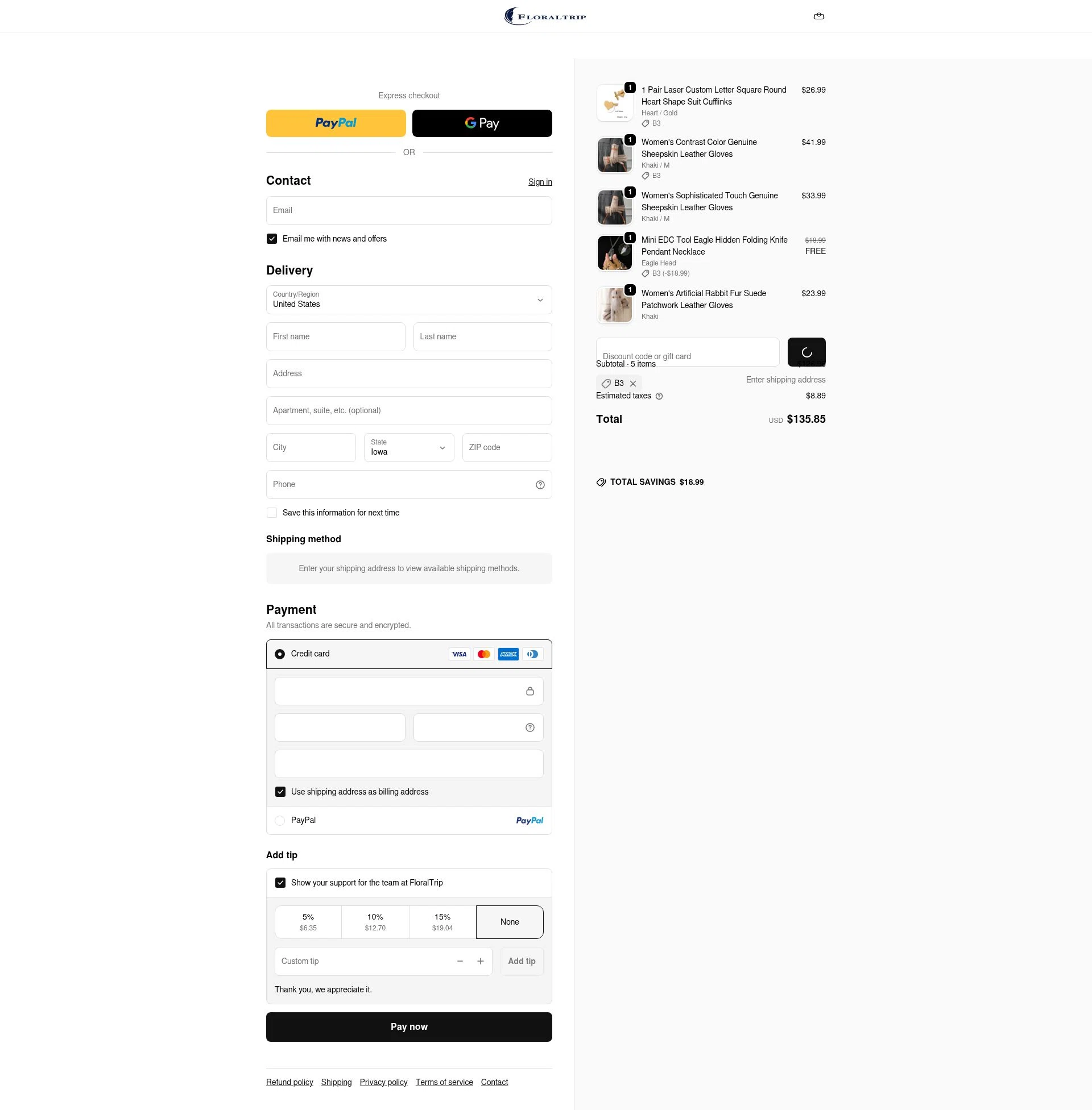 FloralTrip checkout page showing FloralTrip promo code box | Screenshot taken by SimplyCodes community member on Dec 28, 2025