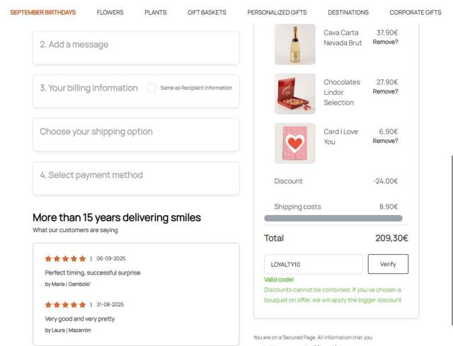Flora Queen checkout page showing Flora Queen discount code box | Screenshot taken by SimplyCodes community member on Sep 15, 2025