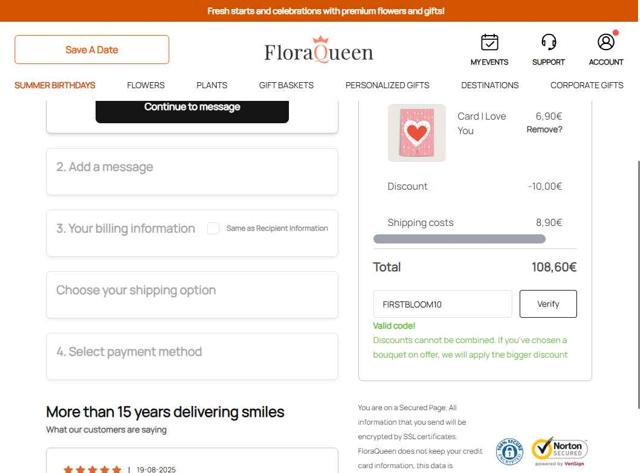 Flora Queen checkout page showing Flora Queen discount code box | Screenshot taken by SimplyCodes community member on Aug 28, 2025