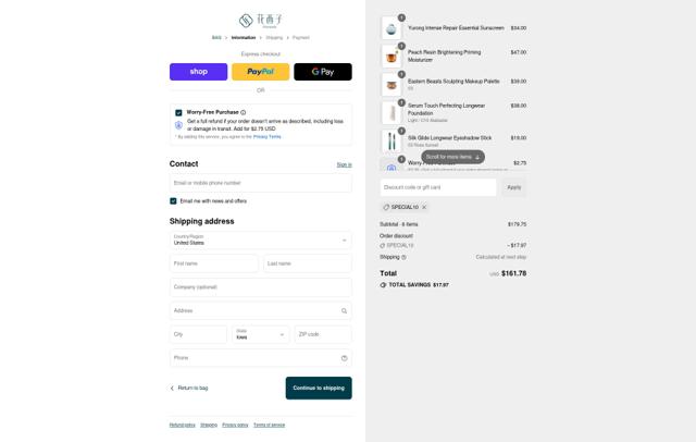 Florasis checkout page showing Florasis discount code box | Screenshot taken by SimplyCodes community member on Sep 15, 2025